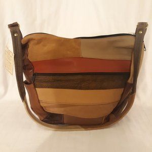 multi color patchwork large leather purse, Mexico